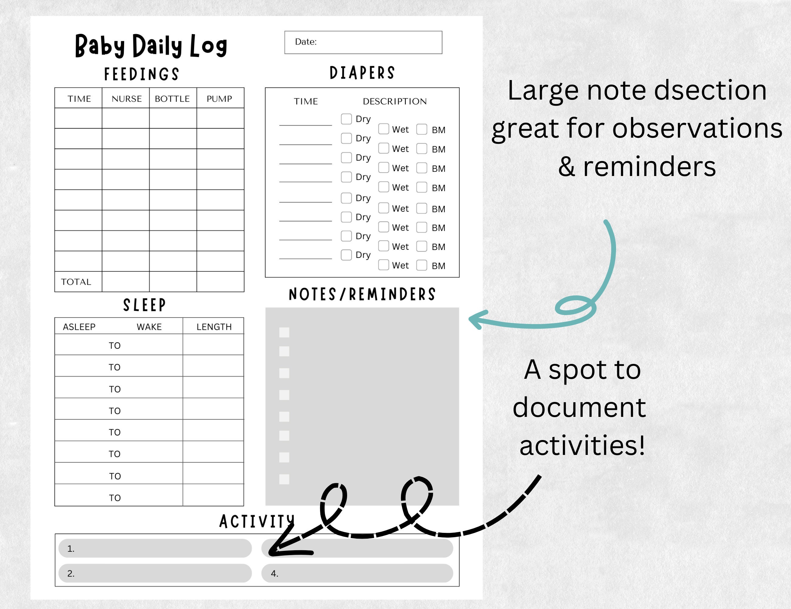 Printable Baby Daily Care Log | Newborn Tracker | Breastfeeding Tracker ...