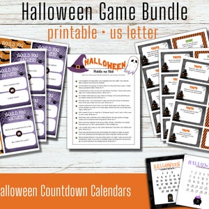Printable Halloween Party Game Bundle | Halloween Countdown Calendar | Truth or Scare | Would you Rather? | Riddle me this
