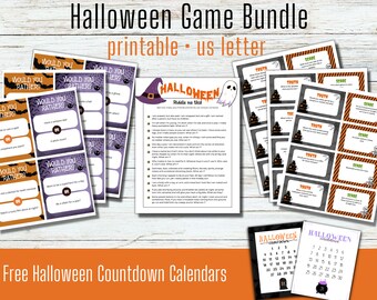 Printable Halloween Party Game Bundle | Halloween Countdown Calendar | Truth or Scare | Would you Rather? | Riddle me this