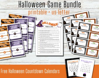 Ensemble de jeux de fête d'Halloween imprimable | Calendrier du compte à rebours d'Halloween | Vérité ou peur | Préférez-vous? | Énigme-moi ça