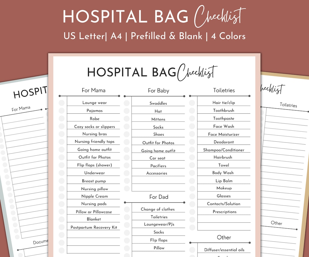 Printable Hospital Bag Mom Checklist Maternity Newborn Baby Checklist