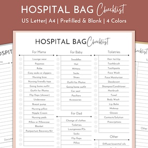 Printable Hospital Bag Mom Checklist | Maternity Newborn Baby Checklist | Hospital Packing Checklist | Postpartum