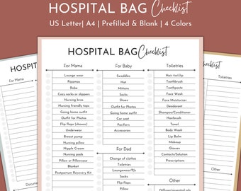 Printable Hospital Bag Mom Checklist | Maternity Newborn Baby Checklist | Hospital Packing Checklist | Postpartum