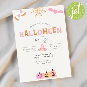Retro Pink Halloween Party Invitation | Adult Kids Halloween Party Invite | Pink Orange Halloween Party | Costume Party Invitation