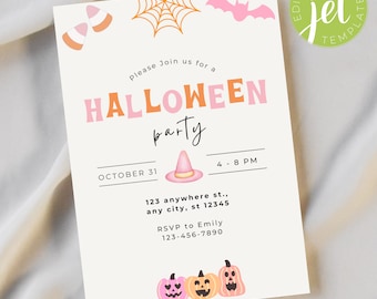 Retro Pink Halloween Party Invitation | Adult Kids Halloween Party Invite | Pink Orange Halloween Party | Costume Party Invitation