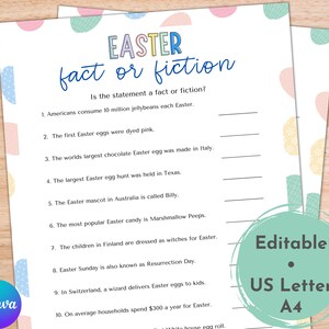 Printable Easter Fact or Fiction Game | Family Game Night | Easter Activities for Kids Adults | Easter party games