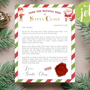 Carta Oficial Editable de Papá Noel / Carta de Papá Noel Personalizada / Carta de Papá Noel de Navidad / Correo Oficial del Polo Norte