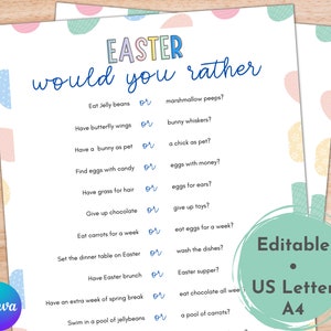 Printable Easter Would You Rather Party Game | Family Game Night | Easter Activities for Kids Adults | Easter Trivia Party Games