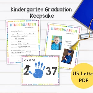 Kindergarten Graduation Keepsake | School Memory Book | Kindergarten Graduation Class of 2037 Handprint | Last Day of School Questionnaire
