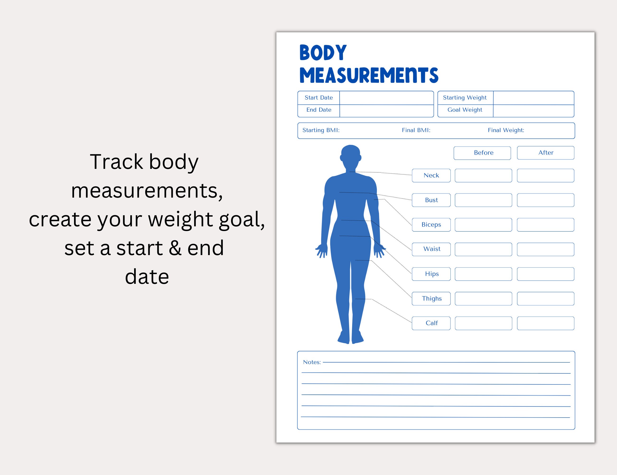 Body Measurement Tracker Printable Weight Loss Tracker Health Fitness ...