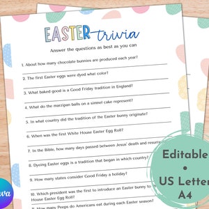 Printable Easter Trivia Game | Family Game Night | Easter Activities for Kids Adults | Easter party games