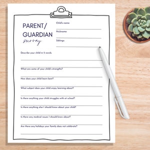 Back to School Parent Survey | Getting to know your Child Questionnaire | All About Your Child