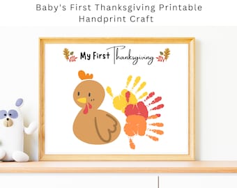 Première activité d'empreinte de main de Thanksgiving de bébé | Art de l'empreinte de la Turquie | Souvenir de Thanksgiving imprimable | Cadeau imprimable grand-parent