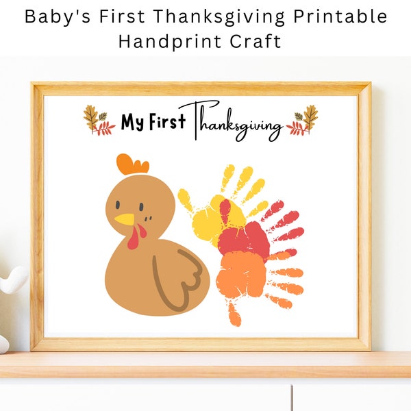 Baby's First Thanksgiving Handprint Activity | Turkey Handprint Art | Printable Thanksgiving Keepsake | Grandparent printable gift