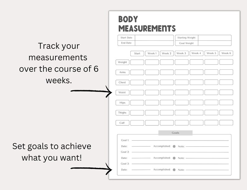 Body Measurement Tracker Printable for Women and Men | Weight Loss ...