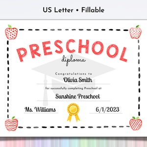 Printable Preschool Graduation Diploma | Preschool Certificate Editable | Graduation Diploma Template With Photo | Pre-k Grad