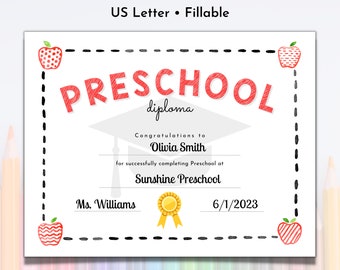 Printable Preschool Graduation Diploma | Preschool Certificate Editable | Graduation Diploma Template With Photo | Pre-k Grad