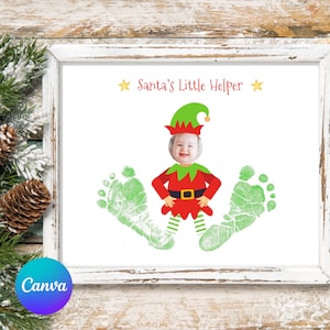 Elfenvoetafdrukkunst | Baby's eerste kerstmis handafdruk voetafdruk activiteit |  Afdrukbare kerstaandenken | Aandenken grootouder