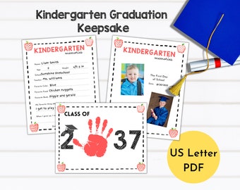 Kindergarten Graduation Keepsake | School Memory Book | Kindergarten Graduation Class of 2037 Handprint | Last Day of School Questionnaire