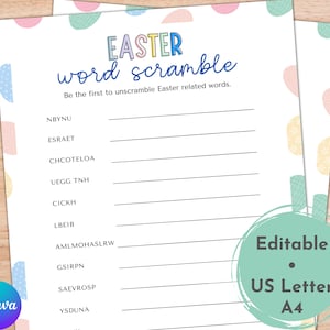 Printable Easter Word Scramble Game | Family Game Night | Easter Activities for Kids Adults | Easter party games