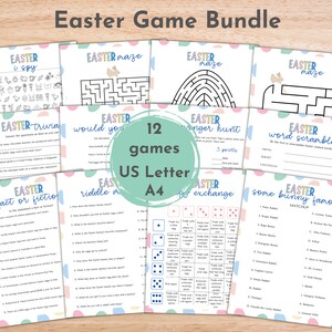 Printable Easter Party Game Bundle | Family Game Night | Easter Activities for Kids Adults | Easter Trivia Party Games