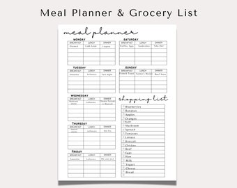 Minimal Printable Monthly Meal Planner | Weekly Meal Planning Template | Family Meal Planning | Grocery List