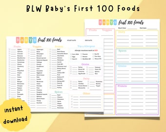 Baby Led Weaning First 100 Food Tracker | Baby's First 100 foods checklist | BLW Food Tracker | Baby Food Checklist