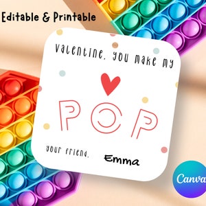 Pop it Etiquetas de regalo de San Valentín / San Valentín de aula imprimible / Etiquetas pop it fidget / Tarjetas de San Valentín preescolares / Intercambio de San Valentín escolar