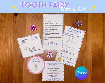 Kit de Cartas Editáveis da Fada do Dente | Certificado do Primeiro Dente Perdido para Imprimir | Recibo da Fada do Dente | Modelo da Fada do Dente | Visita da Fada do Dente
