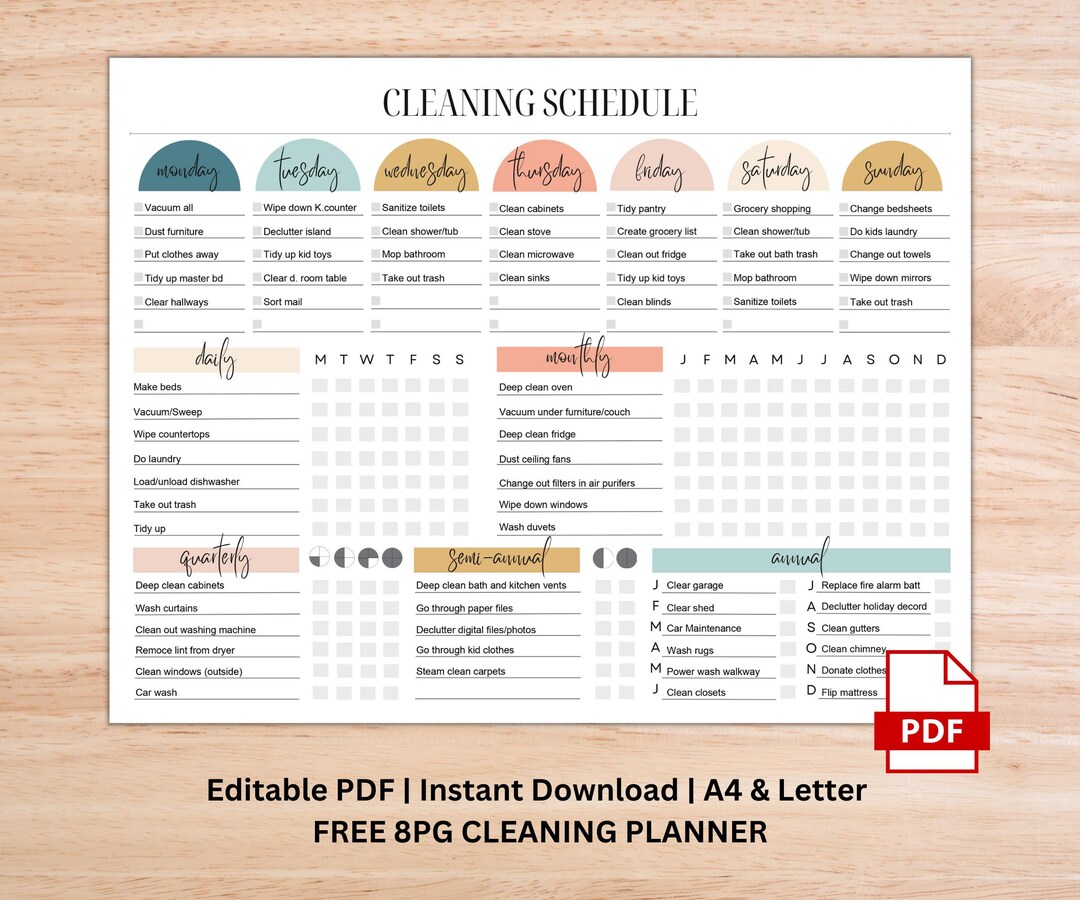 Editable Cleaning Schedule | Daily Weekly Annual Cleaning Checklist ...