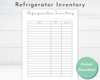 Printable Refrigerator Inventory Tracker | Kitchen Inventory | Food Inventory Tracker | Kitchen Organizer
