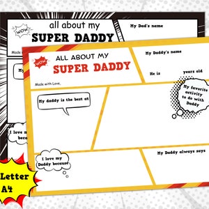 Alles über meinen Vater Comic-Fragebogen | Erste Vatertagsaktivität | Dad Interview Andenken | Füllen Sie die leere Vatertagskarte aus