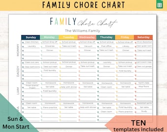 Weekly Family Chore Chart Printable | Editable Family Chore Chart | Kids Chore Chart | Command Center | Weekly Family Calendar