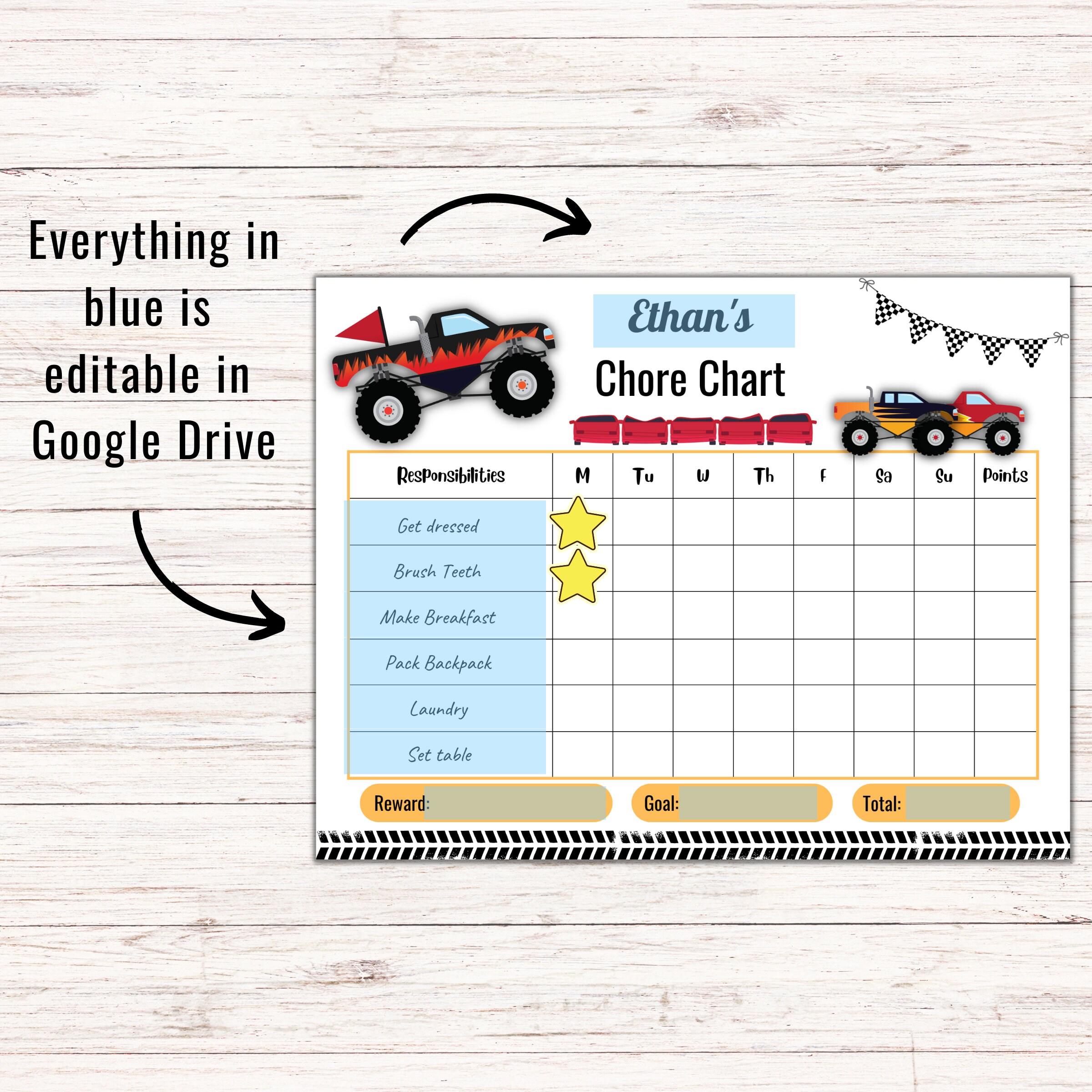 Chore Chart for Kids Editable Kid Chore Chart - Etsy