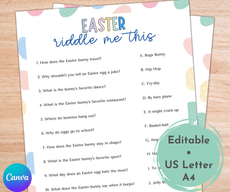 Printable Easter Riddle Me This Game Family Game Night Easter ...