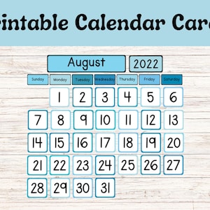 Printable Calendar Cards in Calming Blue Shades- Instant Download- Easy to Read Font