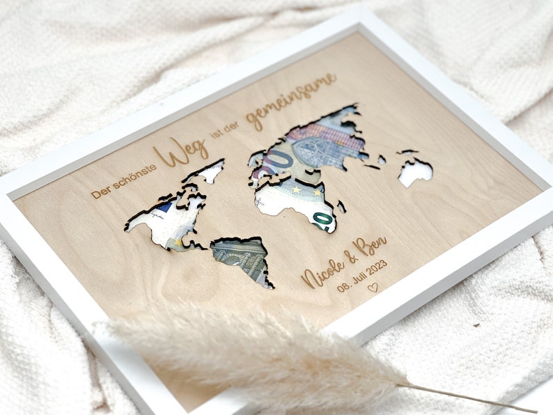 Geldgeschenk Hochzeit, Weltkarte, Weltreise, Abschiedsgeschenk, Geschenk zum Ruhestand Bild 6