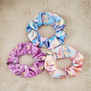 Set of 3: Sailor Luna Magical Girl Inspired Satin Scrunchies