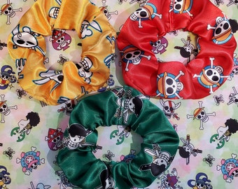 Set of 3: Pirate Anime Inspired Satin Scrunchies Zoro/Sanji/Straw Hat Pirate and Chopper/Robin/Usopp
