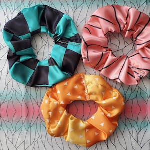 Demon Anime Inspired Satin Hair Scrunchies-Set of 3