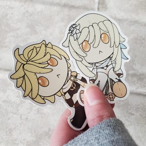 Genshin Inspired Doll Stickers- Aether, Lumine, Wriothesley, Neuvillette, Cyno, Ayaka, Xiao, and Zhongli