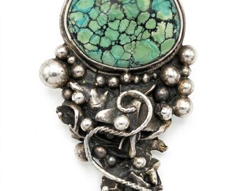 SPIDERWEB TURQUOISE Brooch - DEU David Umpleby- Sterling Silver 925 - Navaho