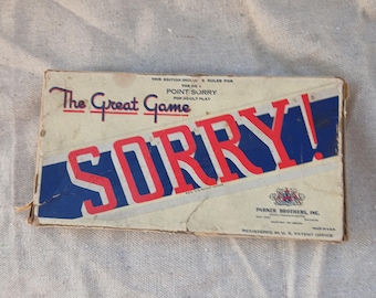 Vintage Sorry Board Game – Mid-Century Parker Brothers, Incomplete (4 Markers)