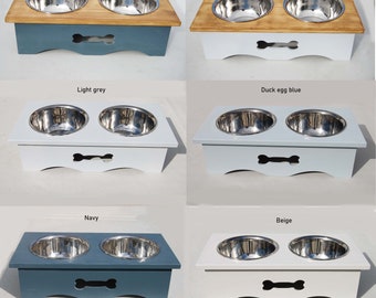 Non-slip SOLID WOOD Pet Double Bowls Raised Stand Dog Food Feeding Station