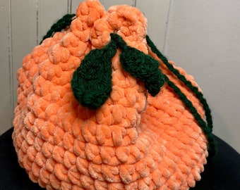 Crotcheted Drawstring Peach Purse