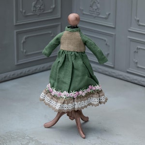 Dress for Blythe, Clothes for dolls 1/6 scale, Green linen dress for Blythe