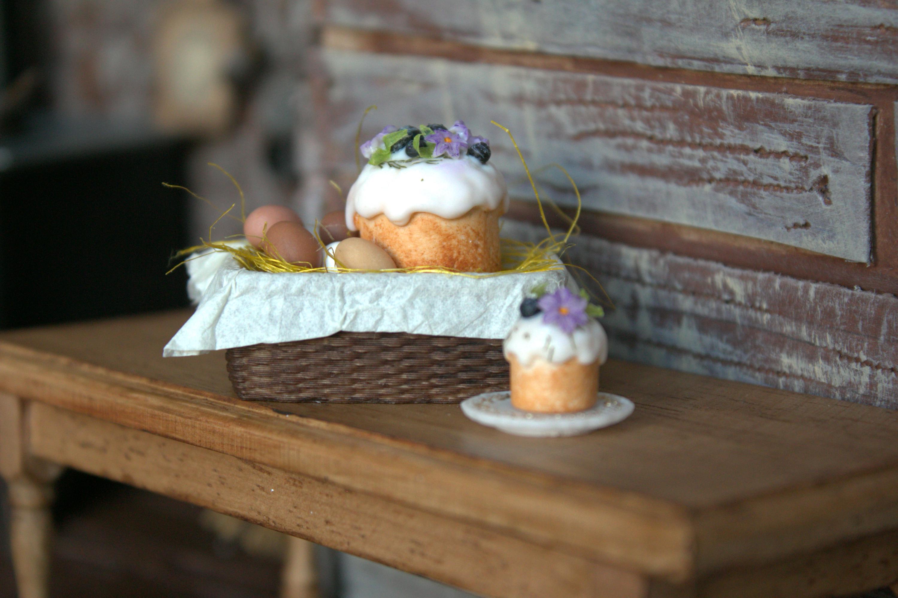 Miniature Easter Basket With Kulich Set | Dollhouse Easter Food | 1:12 ...
