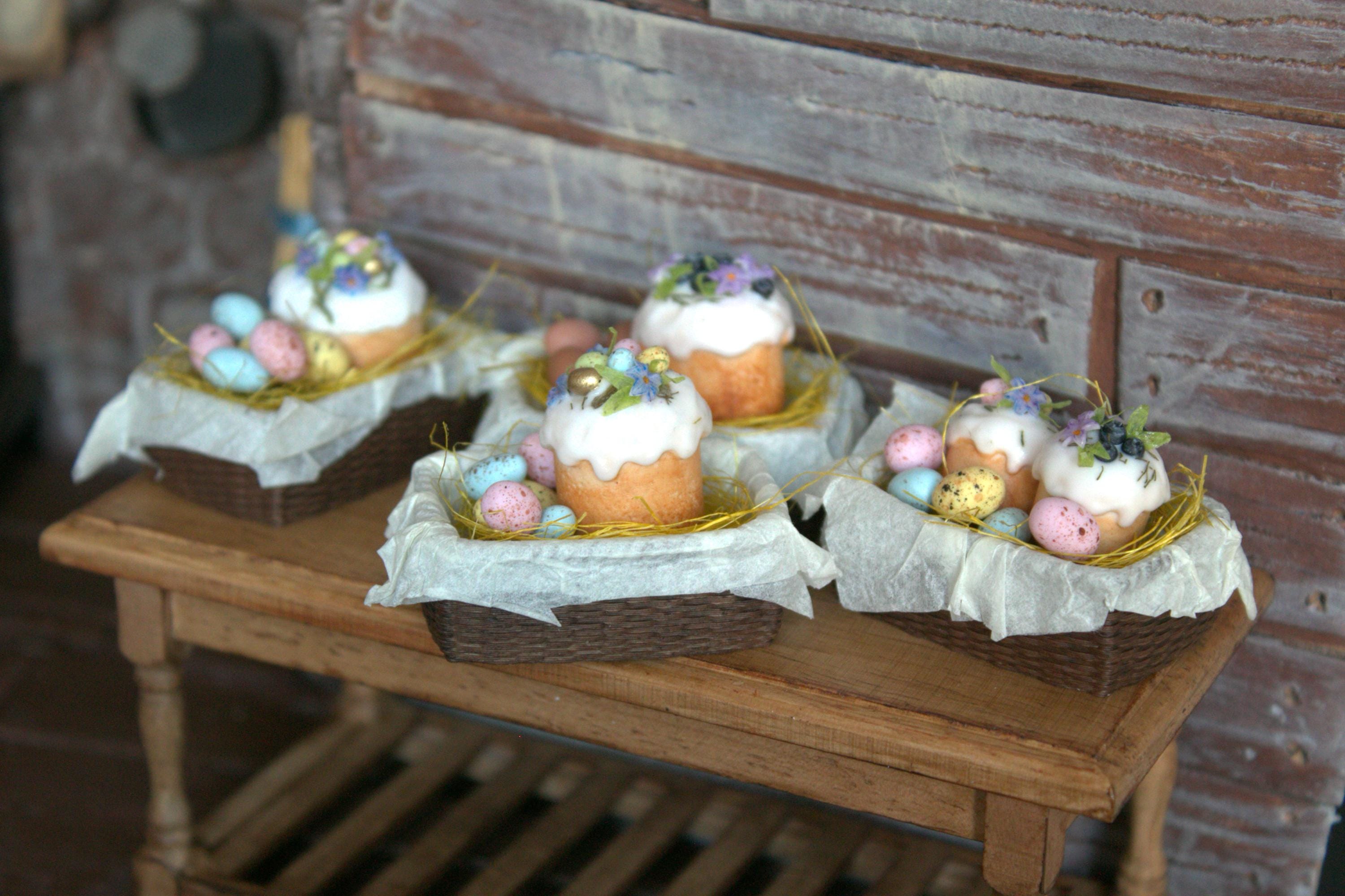 Miniature Easter Basket With Kulich Set | Dollhouse Easter Food | 1:12 ...