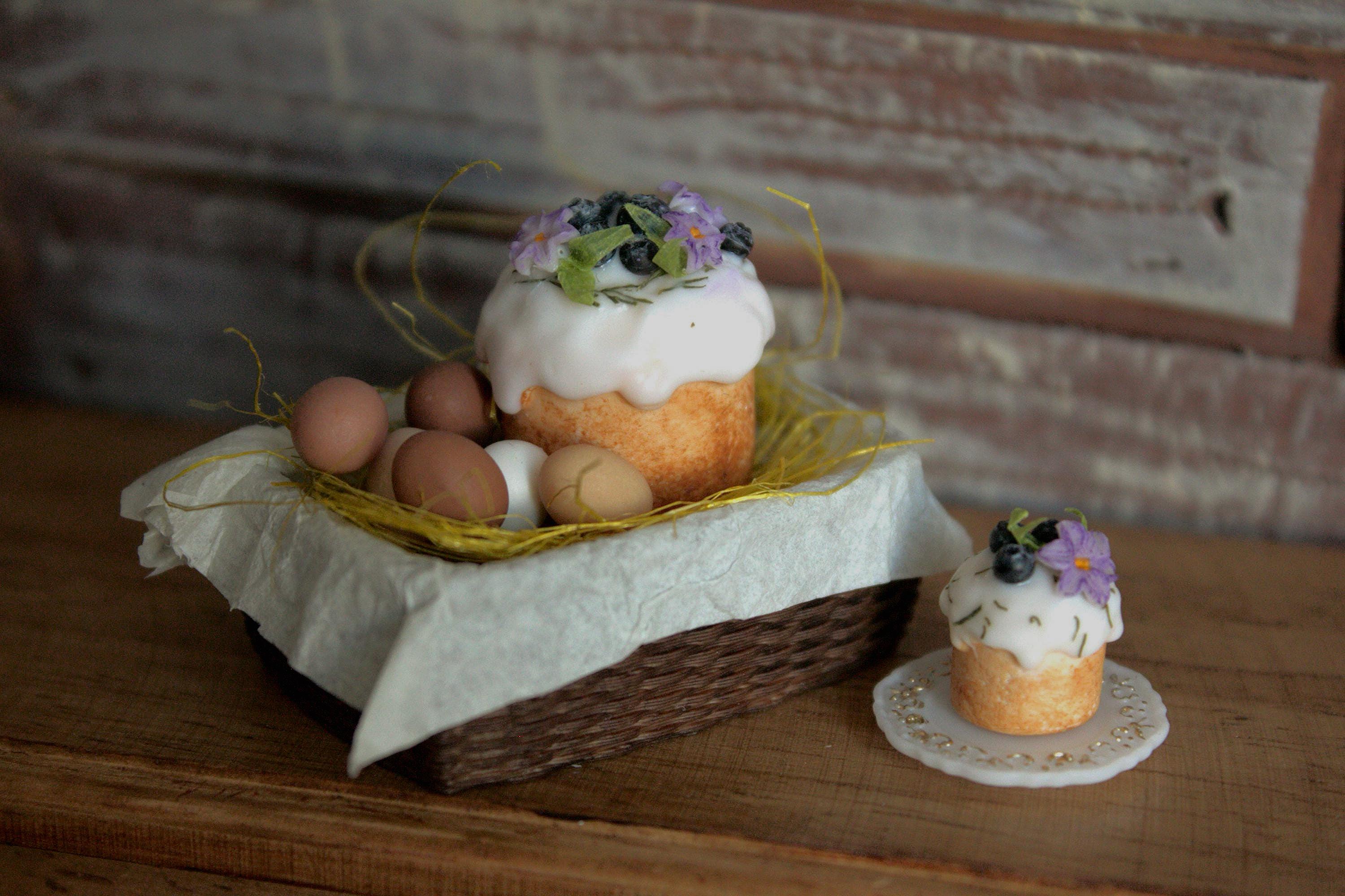 Miniature Easter Basket With Kulich Set | Dollhouse Easter Food | 1:12 ...