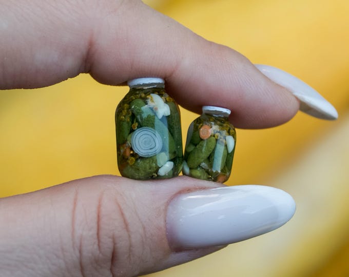 Miniatuur augurken in pot – schaal 1:12 poppenhuisvoedsel – Realistisch handgemaakt miniatuurkeukenaccessoire